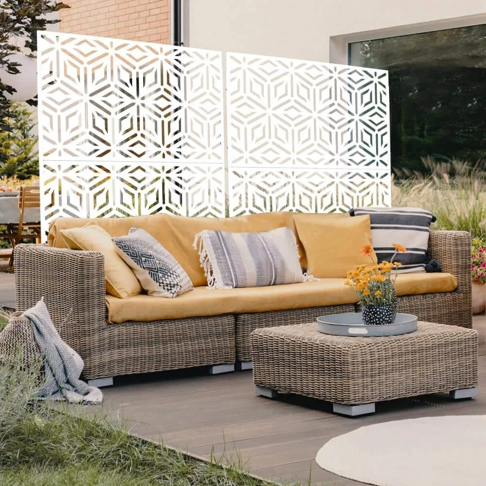 Tidoin 6.3 ft. x 4 ft. White Steel Freestanding Flat Flat Top Decorative Privacy Screen Metal Fence Panel, photo 5 of 6