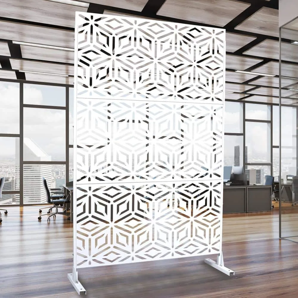 Tidoin 6.3 ft. x 4 ft. White Steel Freestanding Flat Flat Top Decorative Privacy Screen Metal Fence Panel, photo 3 of 6