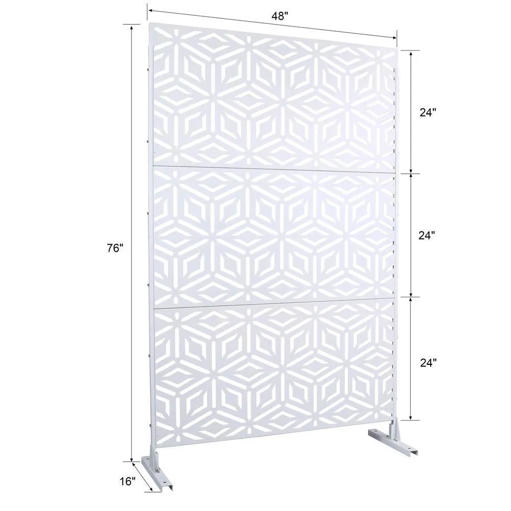 Tidoin 6.3 ft. x 4 ft. White Steel Freestanding Flat Flat Top Decorative Privacy Screen Metal Fence Panel, photo 2 of 6