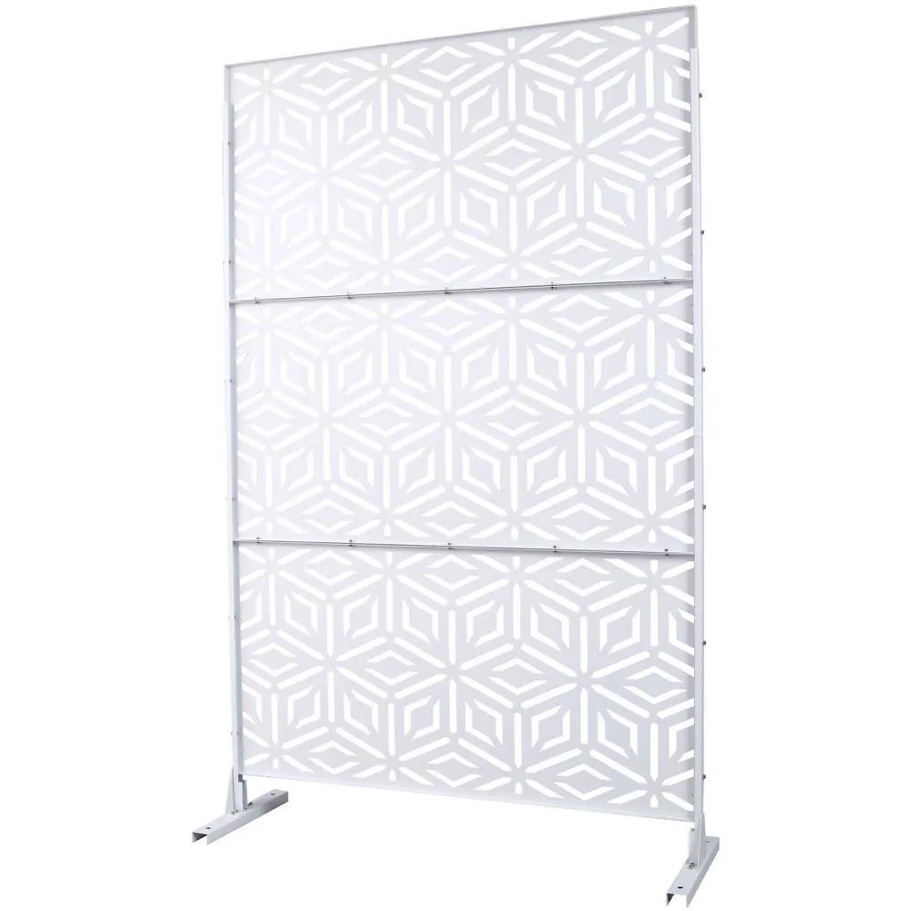 Tidoin 6.3 ft. x 4 ft. White Steel Freestanding Flat Flat Top Decorative Privacy Screen Metal Fence Panel, photo 6 of 6