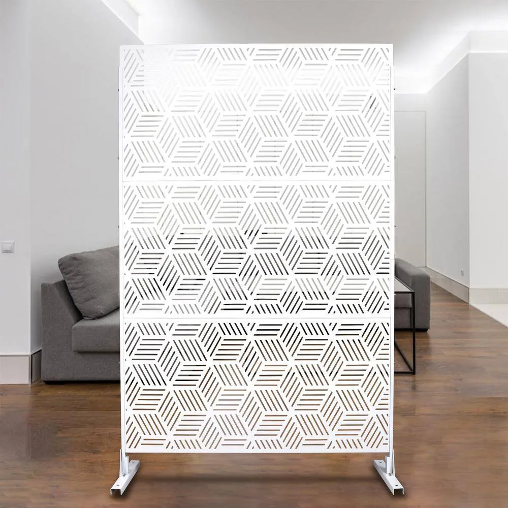 Tidoin 6.3 ft. x 4 ft. White Steel Freestanding Flat Flat Top Decorative Privacy Screen Metal Fence Panel, photo 4 of 6