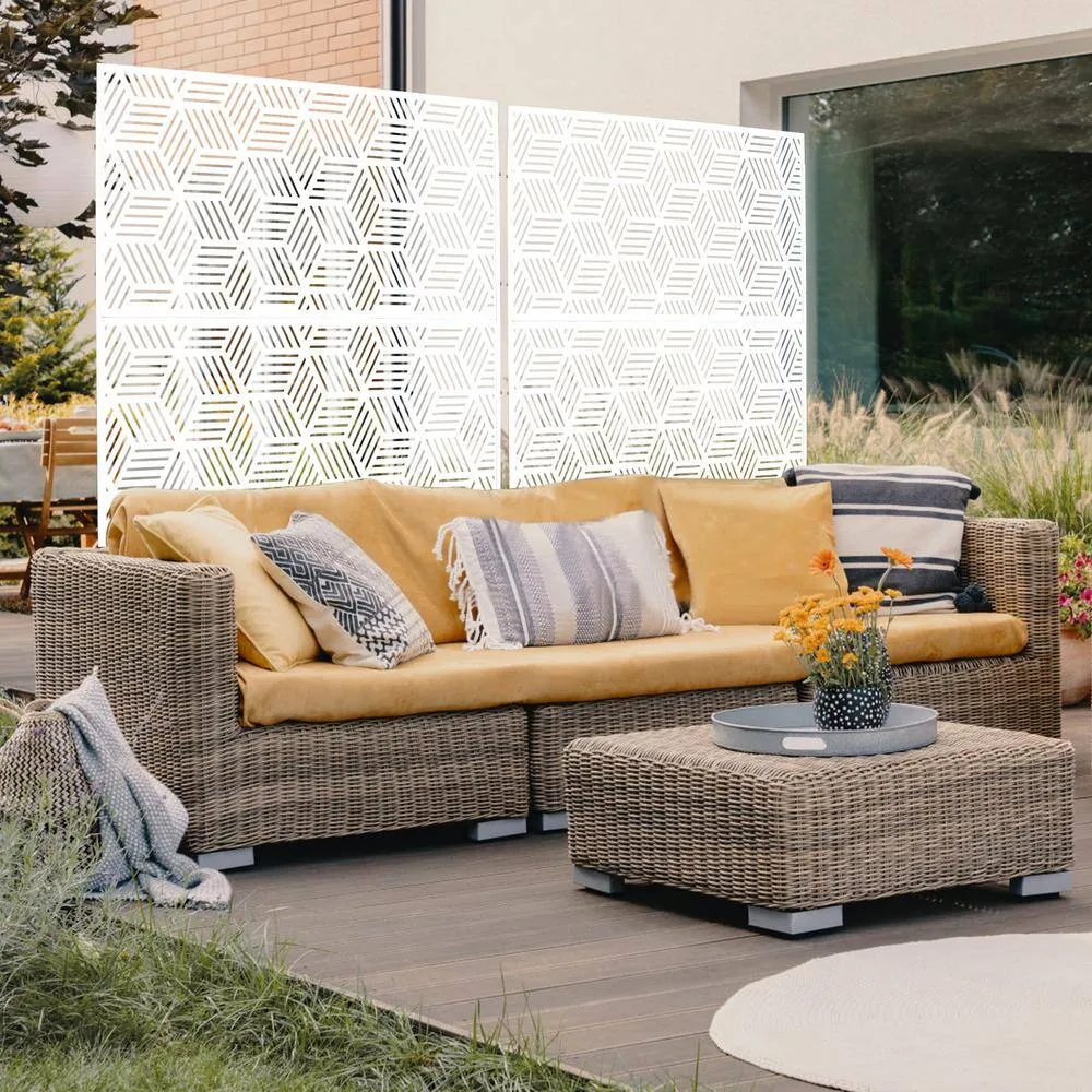 Tidoin 6.3 ft. x 4 ft. White Steel Freestanding Flat Flat Top Decorative Privacy Screen Metal Fence Panel, photo 5 of 6