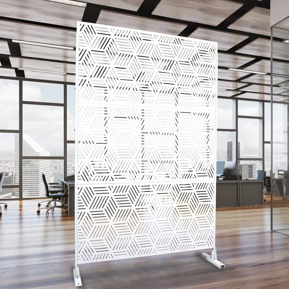 Tidoin 6.3 ft. x 4 ft. White Steel Freestanding Flat Flat Top Decorative Privacy Screen Metal Fence Panel, photo 3 of 6