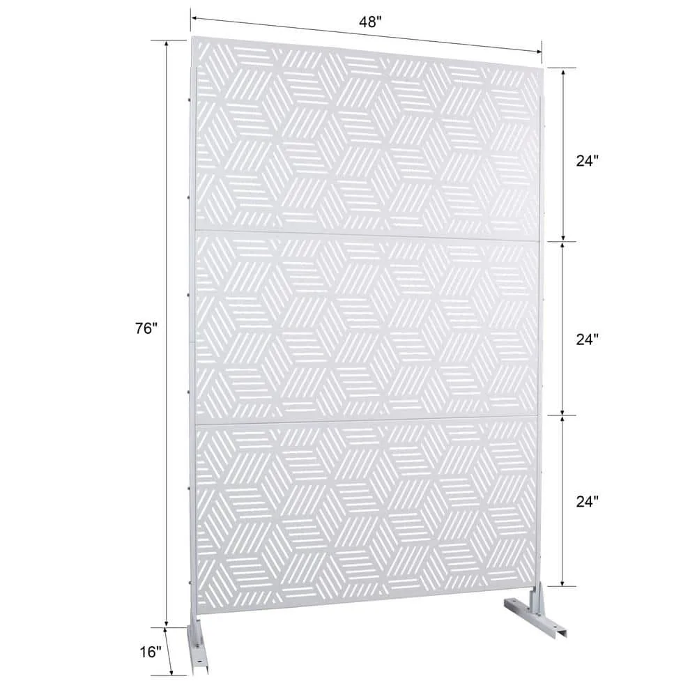 Tidoin 6.3 ft. x 4 ft. White Steel Freestanding Flat Flat Top Decorative Privacy Screen Metal Fence Panel, photo 2 of 6
