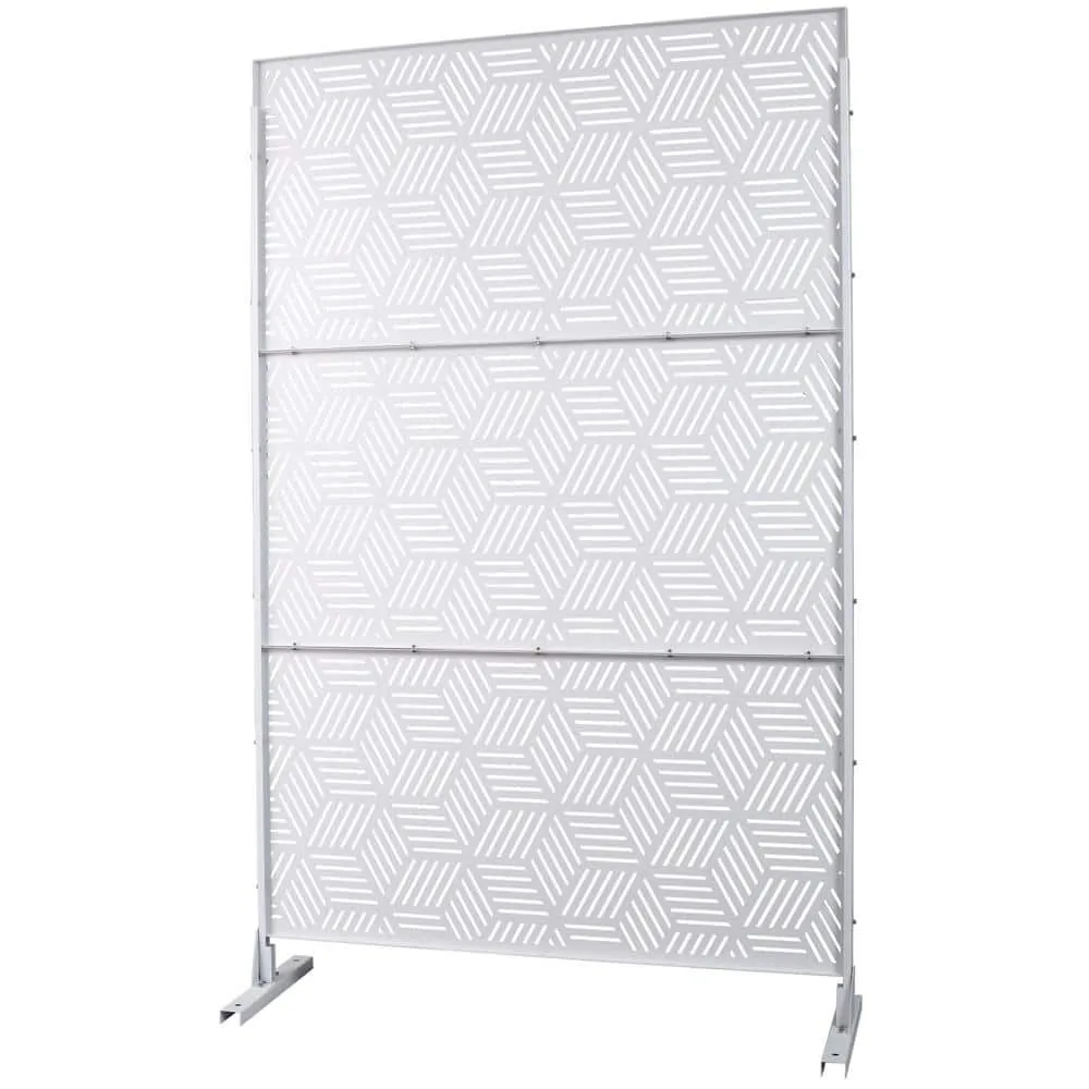 Tidoin 6.3 ft. x 4 ft. White Steel Freestanding Flat Flat Top Decorative Privacy Screen Metal Fence Panel, photo 6 of 6