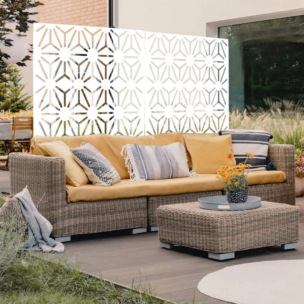 Tidoin 6.3 ft. x 4 ft. White Steel Freestanding Flat Flat Top Decorative Privacy Screen Metal Fence Panel, photo 4 of 6