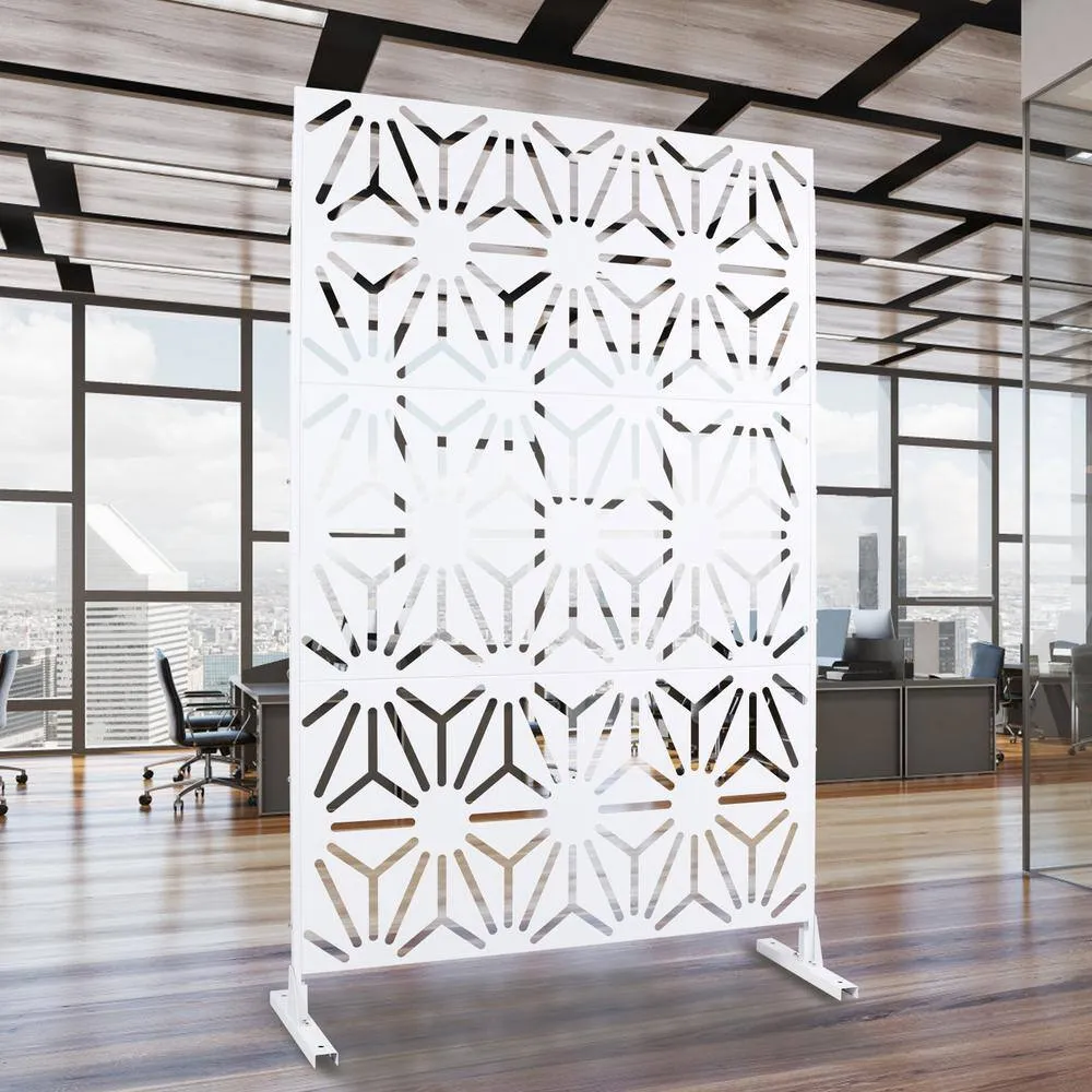 Tidoin 6.3 ft. x 4 ft. White Steel Freestanding Flat Flat Top Decorative Privacy Screen Metal Fence Panel, photo 5 of 6