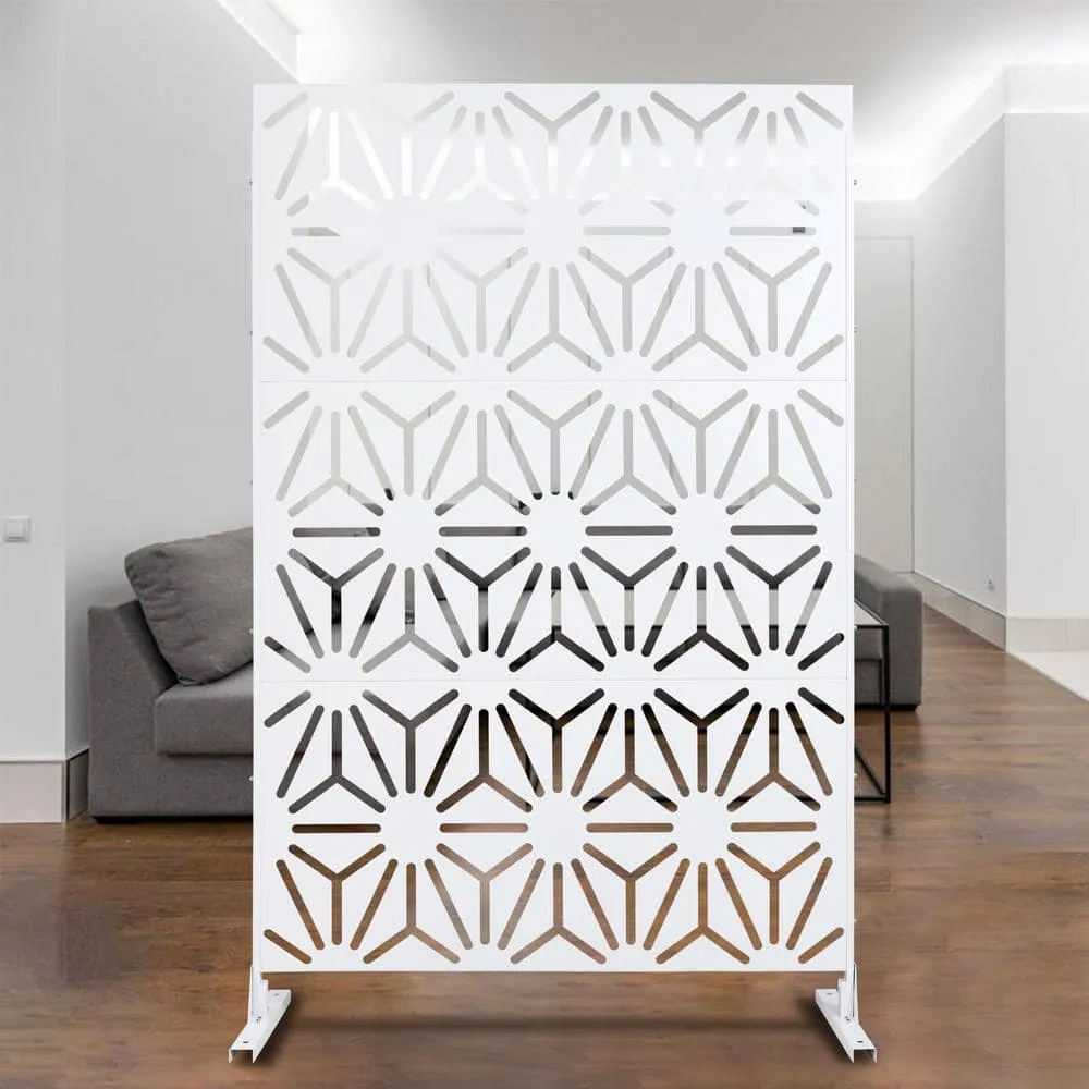 Tidoin 6.3 ft. x 4 ft. White Steel Freestanding Flat Flat Top Decorative Privacy Screen Metal Fence Panel, photo 3 of 6