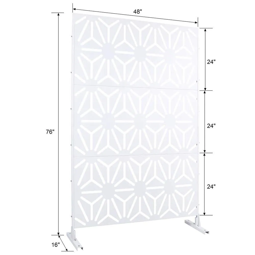 Tidoin 6.3 ft. x 4 ft. White Steel Freestanding Flat Flat Top Decorative Privacy Screen Metal Fence Panel, photo 2 of 6