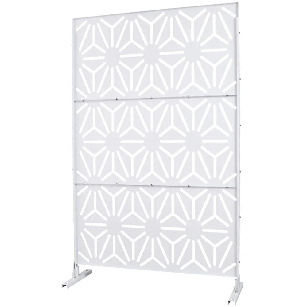 Tidoin 6.3 ft. x 4 ft. White Steel Freestanding Flat Flat Top Decorative Privacy Screen Metal Fence Panel, photo 6 of 6
