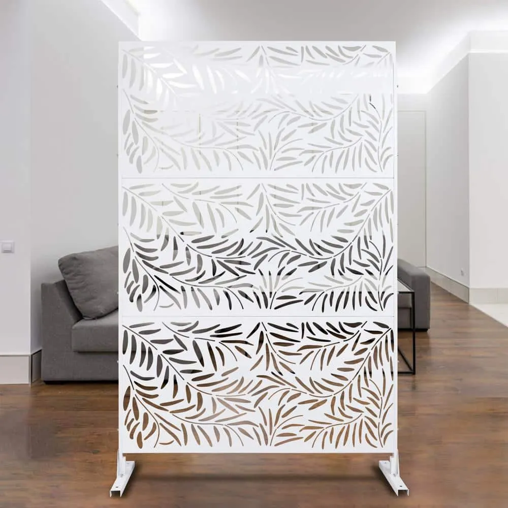 Tidoin 6.3 ft. x 4 ft. White Steel Freestanding Flat Flat Top Decorative Privacy Screen Metal Fence Panel, photo 4 of 6