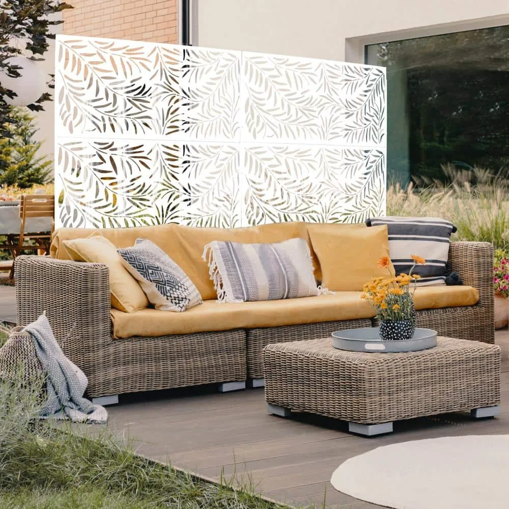 Tidoin 6.3 ft. x 4 ft. White Steel Freestanding Flat Flat Top Decorative Privacy Screen Metal Fence Panel, photo 3 of 6