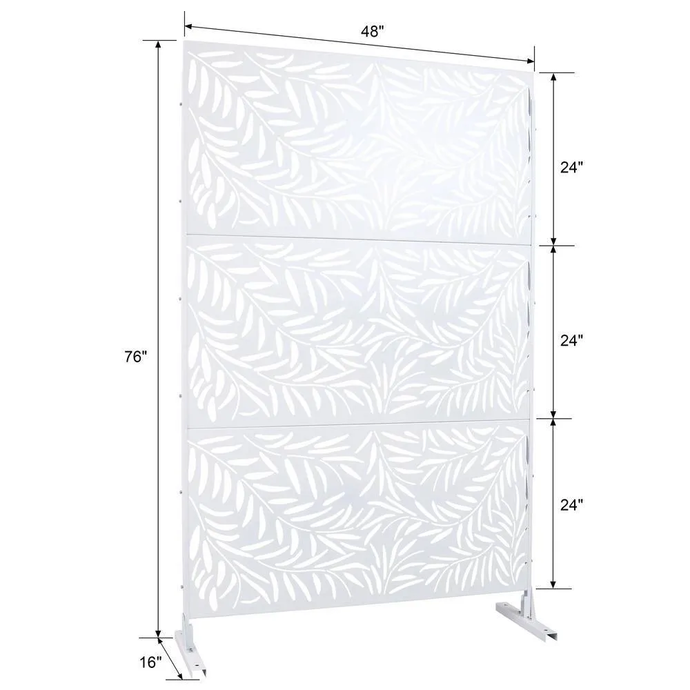 Tidoin 6.3 ft. x 4 ft. White Steel Freestanding Flat Flat Top Decorative Privacy Screen Metal Fence Panel, photo 2 of 6