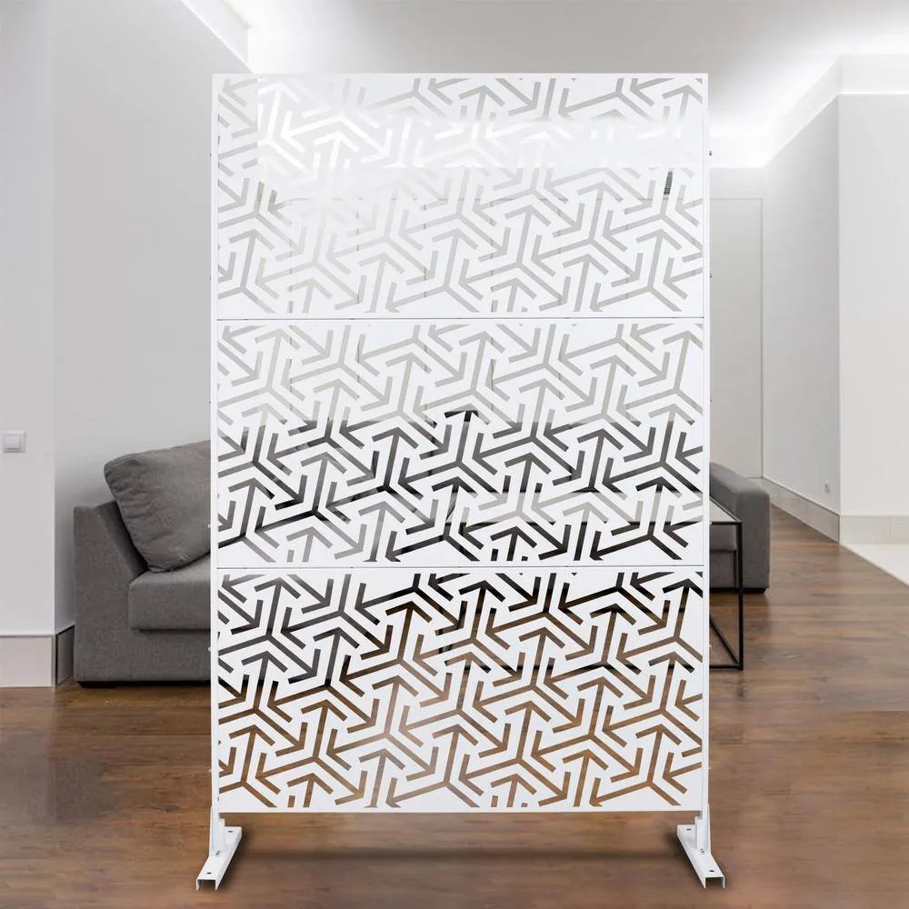 Tidoin 6.3 ft. x 4 ft. White Steel Freestanding Flat Flat Top Decorative Privacy Screen Metal Fence Panel, photo 4 of 6