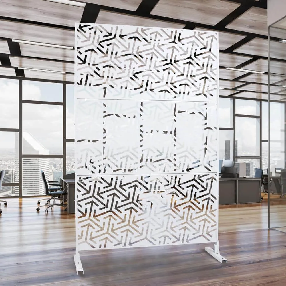 Tidoin 6.3 ft. x 4 ft. White Steel Freestanding Flat Flat Top Decorative Privacy Screen Metal Fence Panel, photo 3 of 6