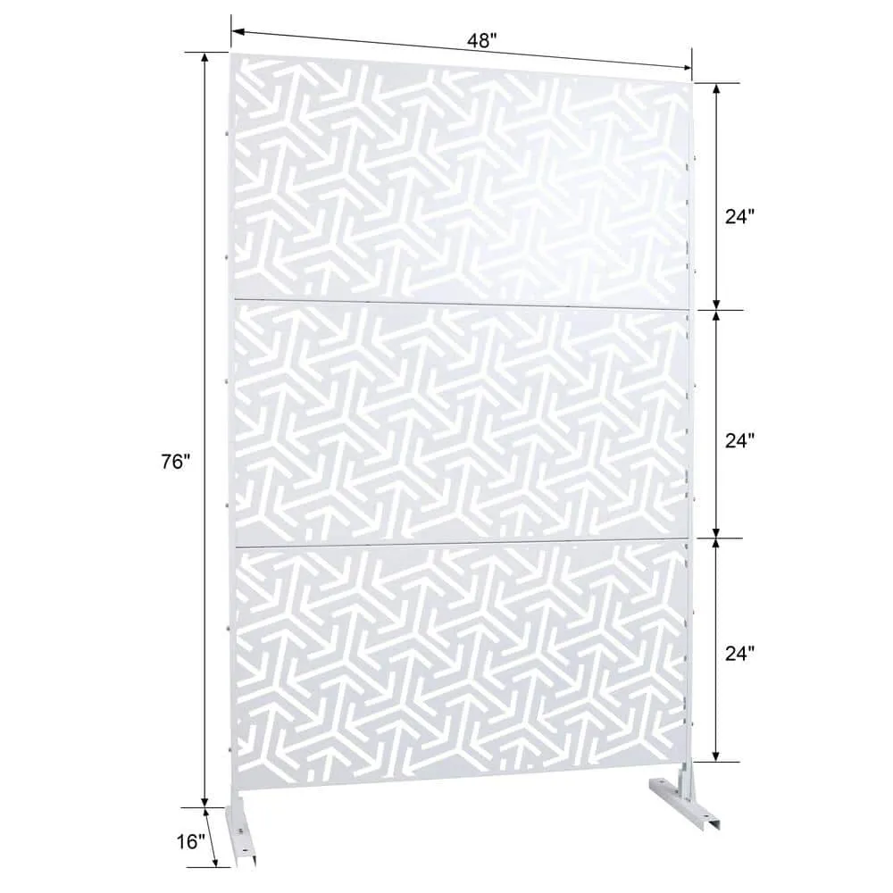 Tidoin 6.3 ft. x 4 ft. White Steel Freestanding Flat Flat Top Decorative Privacy Screen Metal Fence Panel, photo 2 of 6