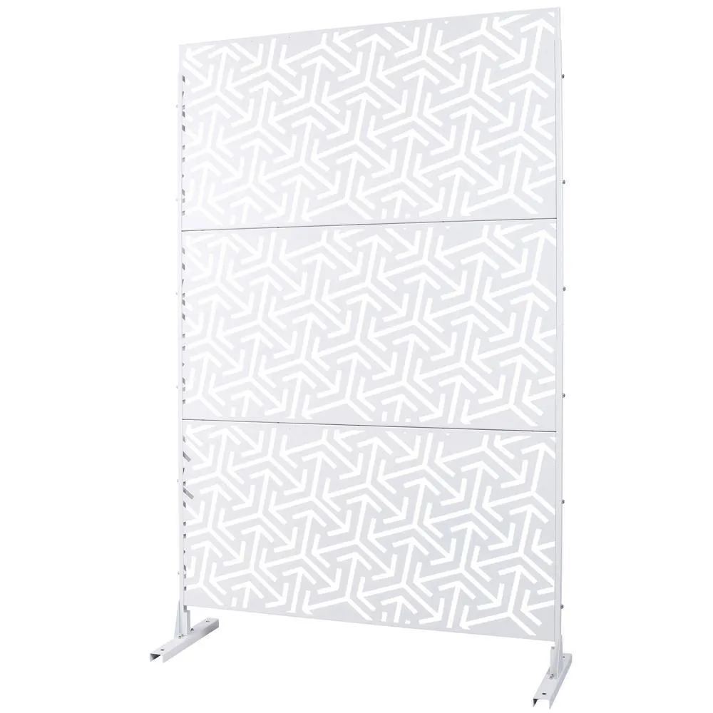 Tidoin 6.3 ft. x 4 ft. White Steel Freestanding Flat Flat Top Decorative Privacy Screen Metal Fence Panel, photo 6 of 6