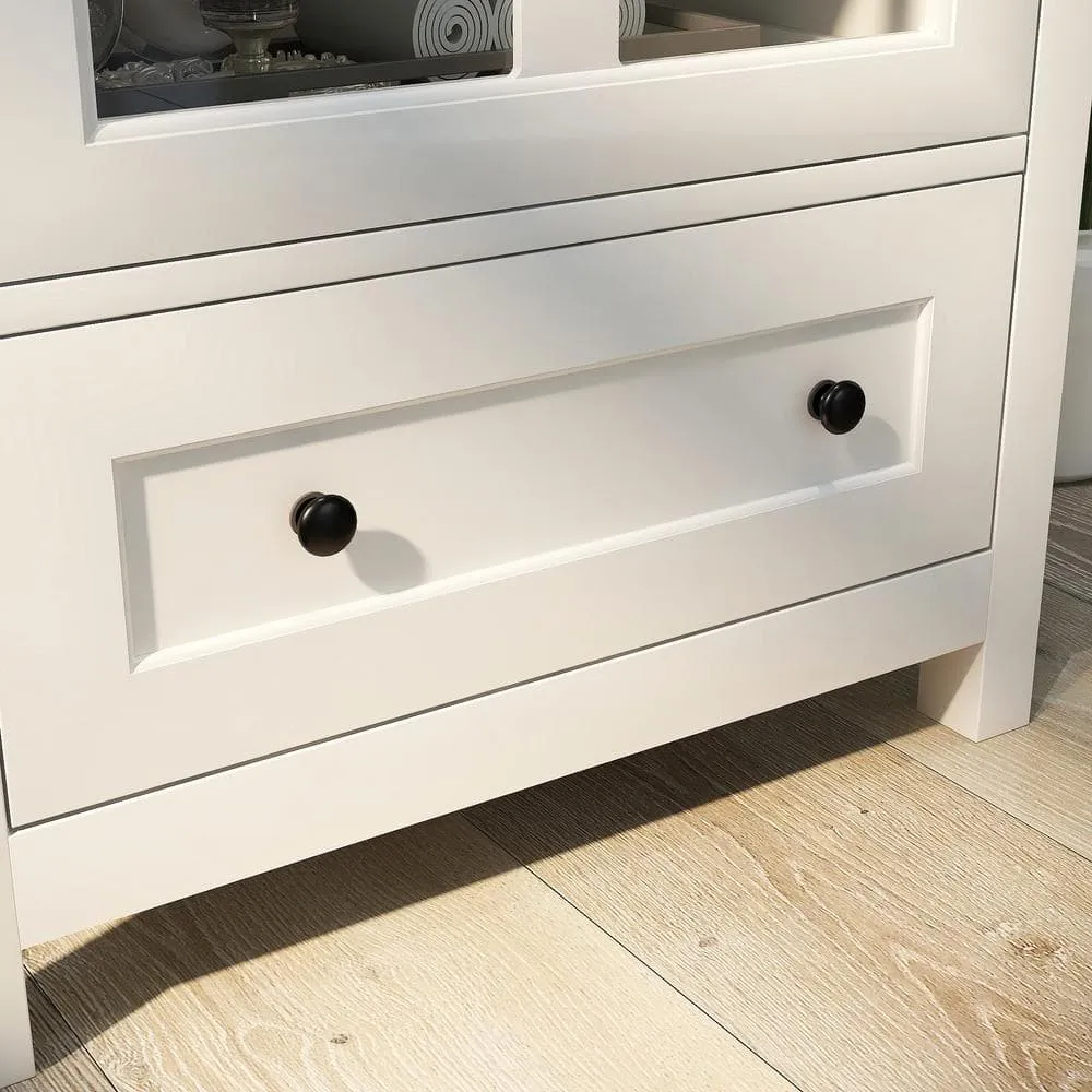 Tileon 22 in. W x 14.4 in. D x 31.7 in. H White Single Glass Doors Corner Kitchen Cabinet Buffet Ready to Assemble cabinet, photo 4 of 6