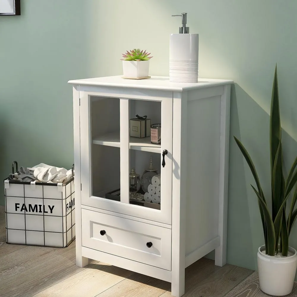 Tileon 22 in. W x 14.4 in. D x 31.7 in. H White Single Glass Doors Corner Kitchen Cabinet Buffet Ready to Assemble cabinet, photo 5 of 6