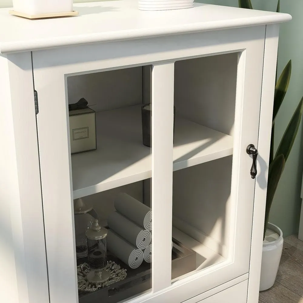 Tileon 22 in. W x 14.4 in. D x 31.7 in. H White Single Glass Doors Corner Kitchen Cabinet Buffet Ready to Assemble cabinet, photo 3 of 6