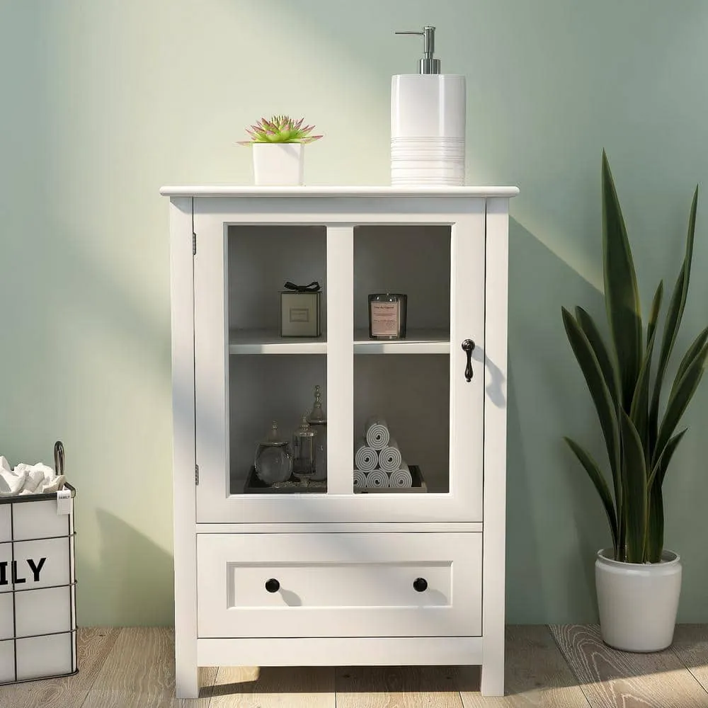 Tileon 22 in. W x 14.4 in. D x 31.7 in. H White Single Glass Doors Corner Kitchen Cabinet Buffet Ready to Assemble cabinet, photo 6 of 6