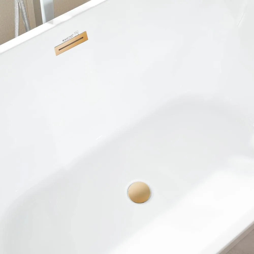 Vanity Art Bordeaux 59 in. Acrylic Flatbottom Freestanding Bathtub in White/Titanium Gold, photo 5 of 11