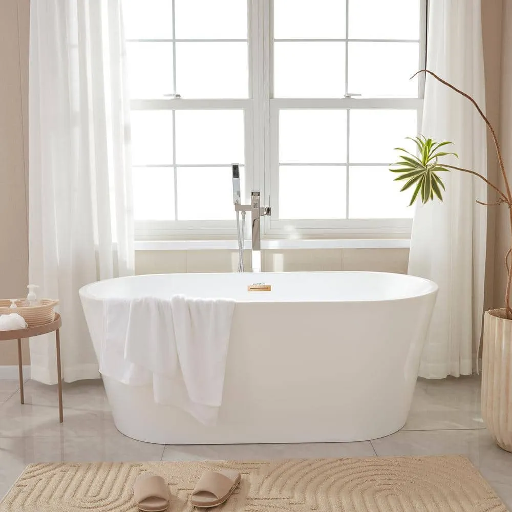 Vanity Art Bordeaux 59 in. Acrylic Flatbottom Freestanding Bathtub in White/Titanium Gold, photo 3 of 11
