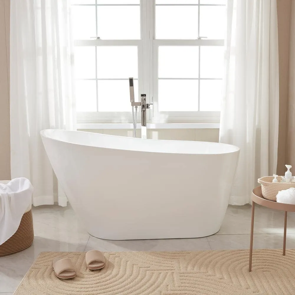 Vanity Art Bourges 55 in. Acrylic Flatbottom Bathtub in White/Titanium Gold, photo 8 of 8
