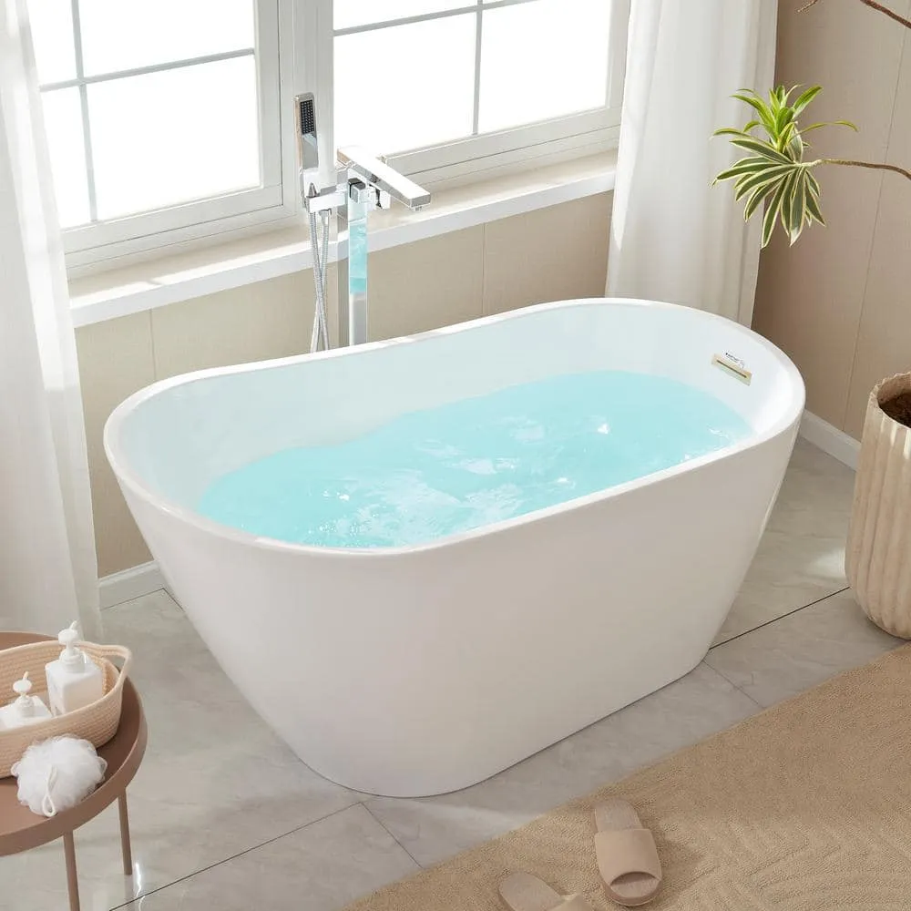 Vanity Art Bourges 55 in. Acrylic Flatbottom Bathtub in White/Titanium Gold, photo 5 of 8