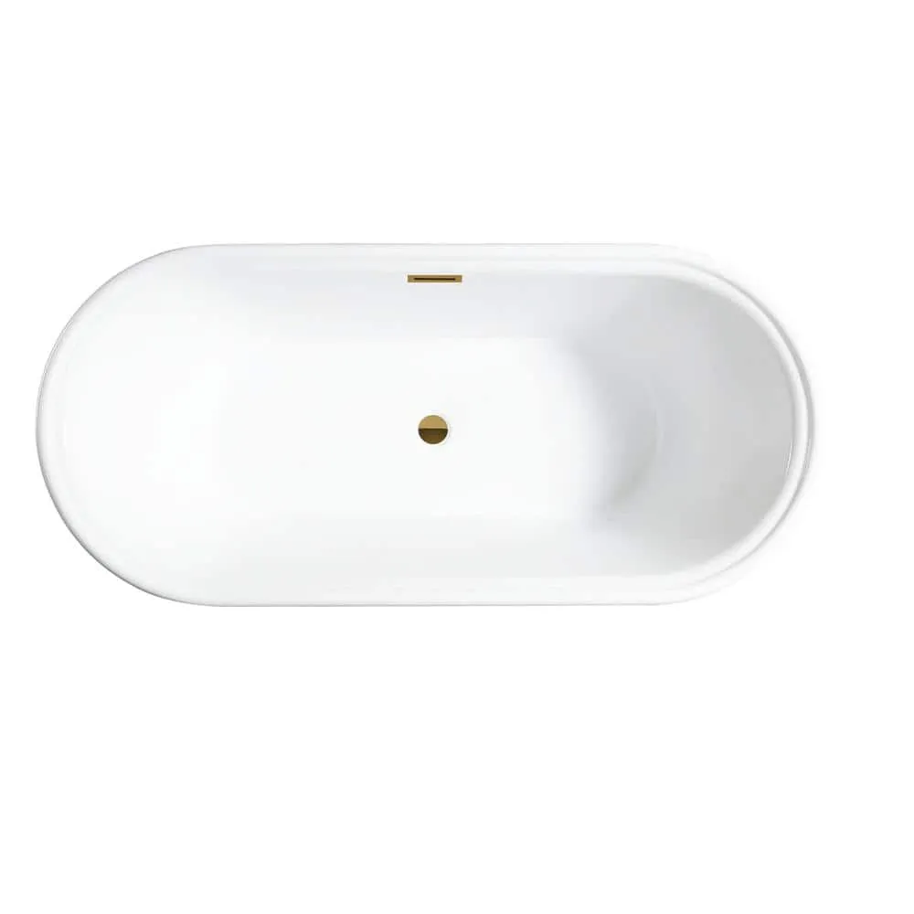 Vanity Art Versailles 67 in. x 31 in. Acrylic Freestanding Soaking Bathtub with Center Drain in White/Titanium Gold, photo 3 of 6