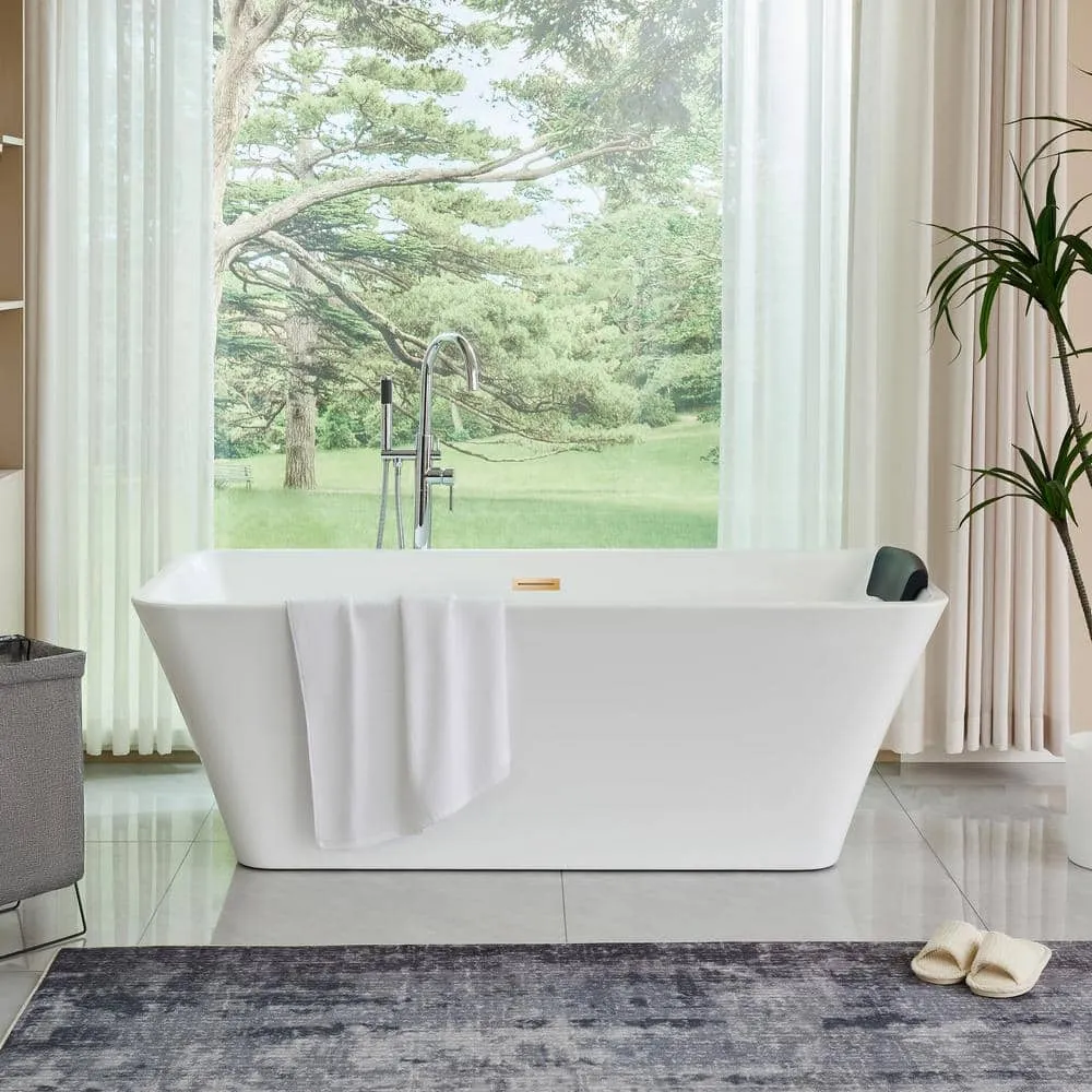 Vanity Art Nantes 67 in. x 30 in. Acrylic Freestanding Soaking Bathtub with Center Drain in White/Titanium Gold, photo 3 of 8