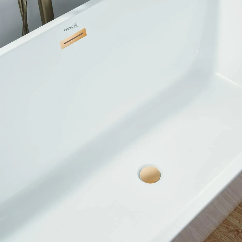 Vanity Art Montpellier 59 in. L x 30 in. W Acrylic Flatbottom Freestanding Bathtub in White/Titanium Gold, photo 5 of 12