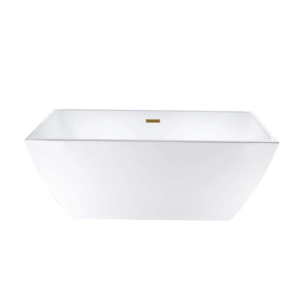 Vanity Art Montpellier 59 in. L x 30 in. W Acrylic Flatbottom Freestanding Bathtub in White/Titanium Gold, photo 10 of 12