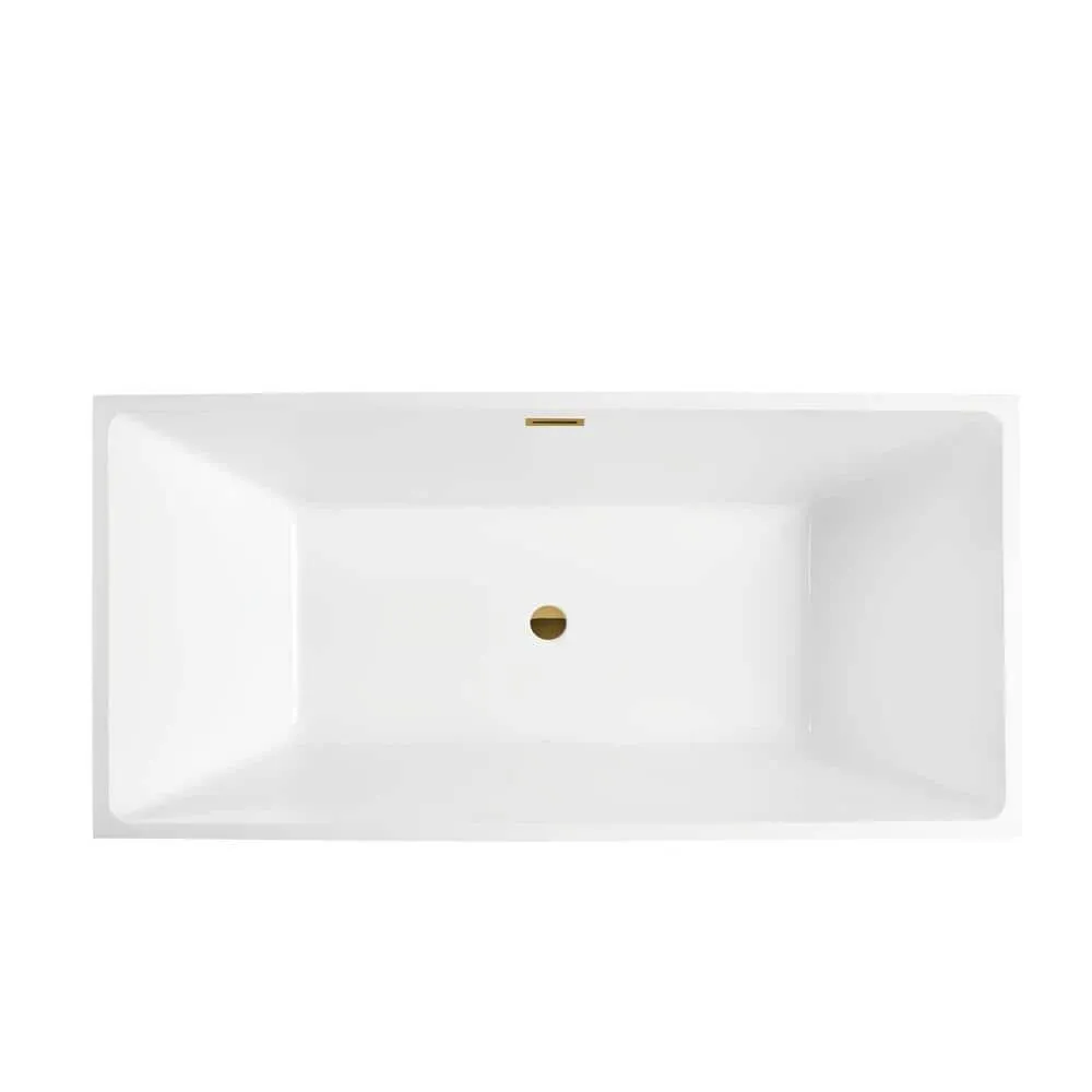 Vanity Art Montpellier 59 in. L x 30 in. W Acrylic Flatbottom Freestanding Bathtub in White/Titanium Gold, photo 11 of 12