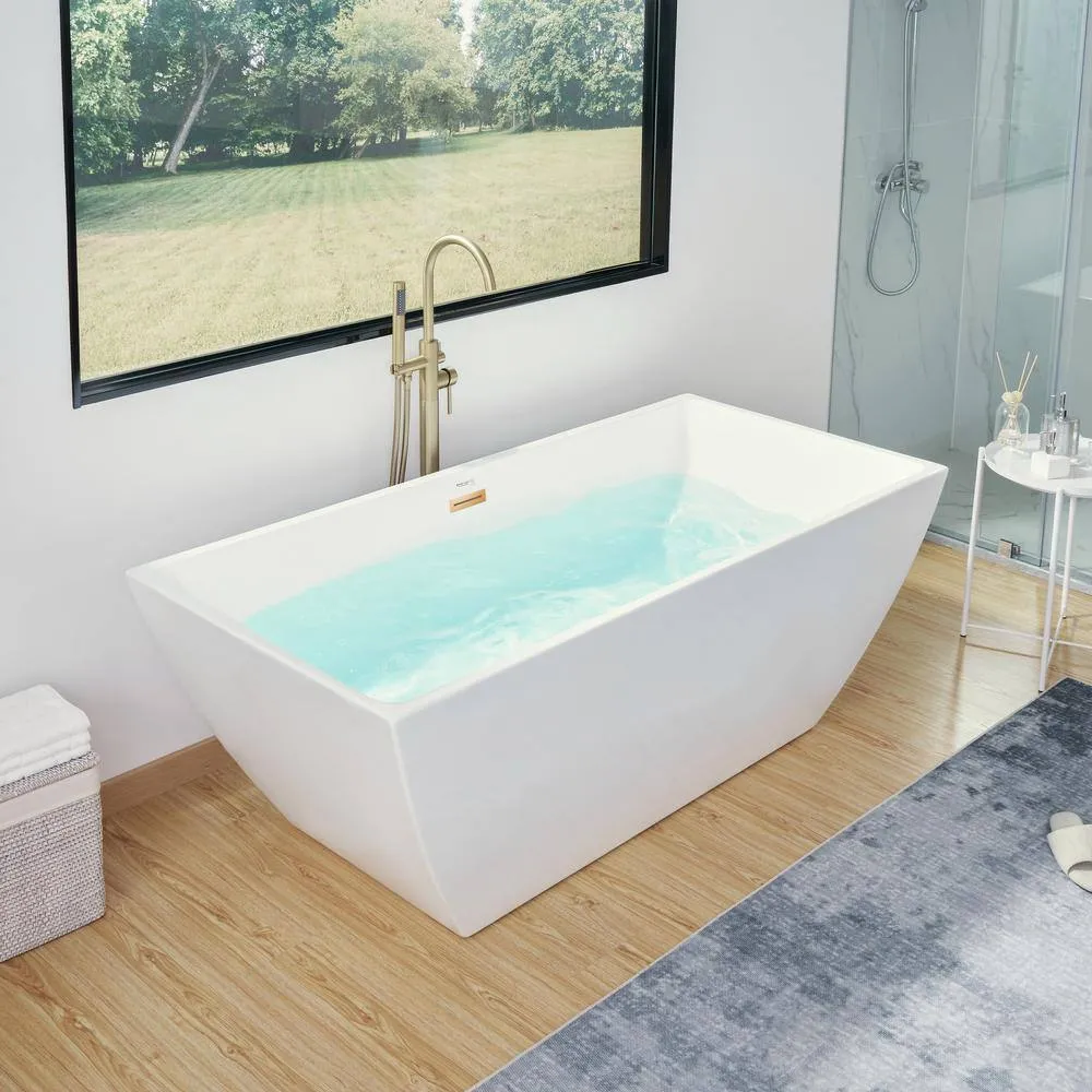 Vanity Art Montpellier 59 in. L x 30 in. W Acrylic Flatbottom Freestanding Bathtub in White/Titanium Gold, photo 4 of 12