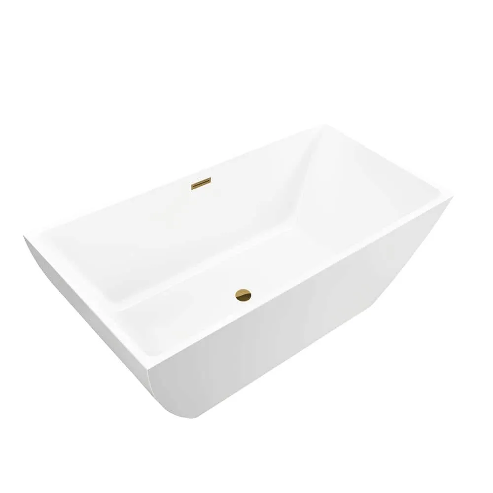 Vanity Art Montpellier 59 in. L x 30 in. W Acrylic Flatbottom Freestanding Bathtub in White/Titanium Gold, photo 12 of 12