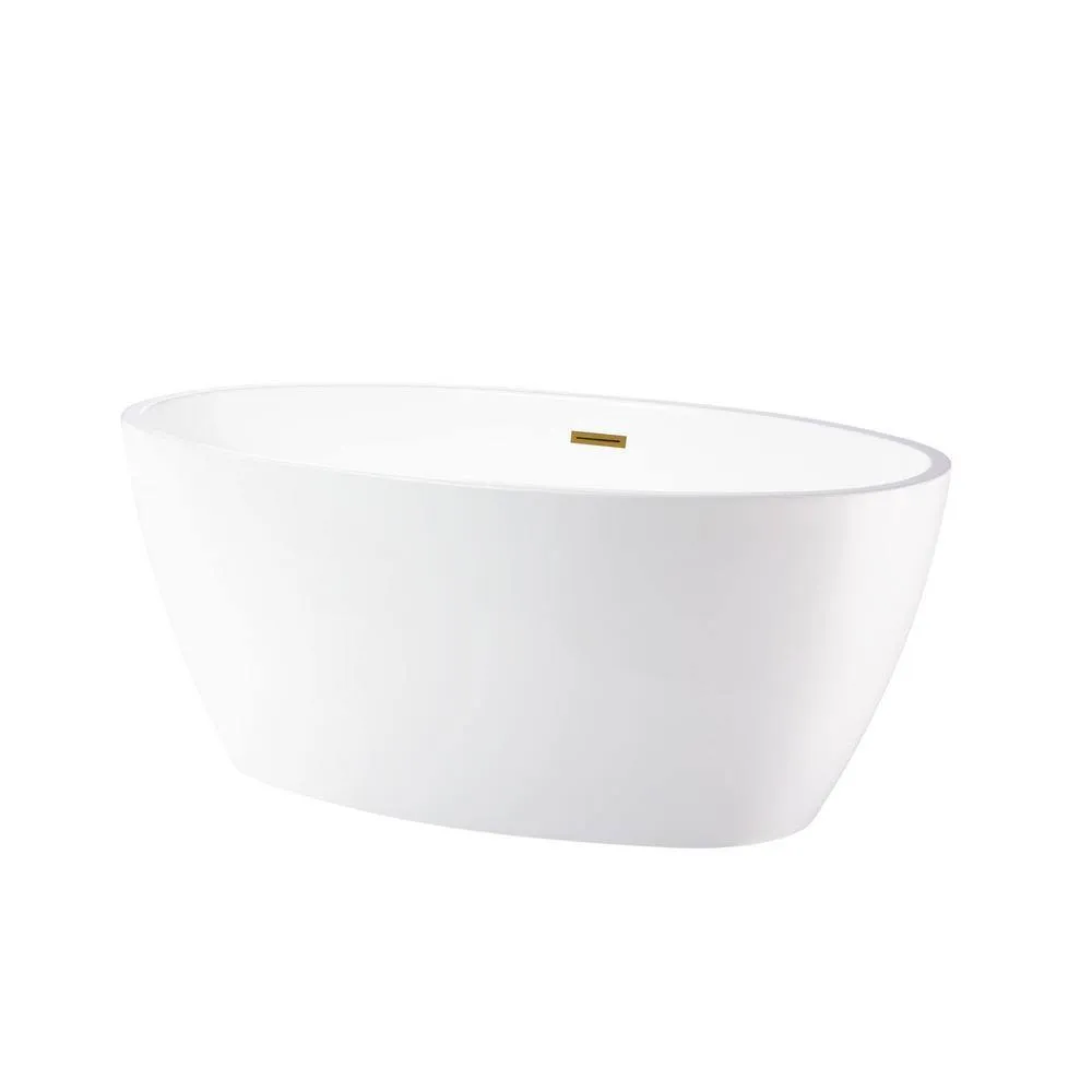 Vanity Art Amiens 69 in. x 40 in. Acrylic Flatbottom Freestanding Soaking Bathtub with Center Drain in White/Titanium Gold, photo 5 of 6