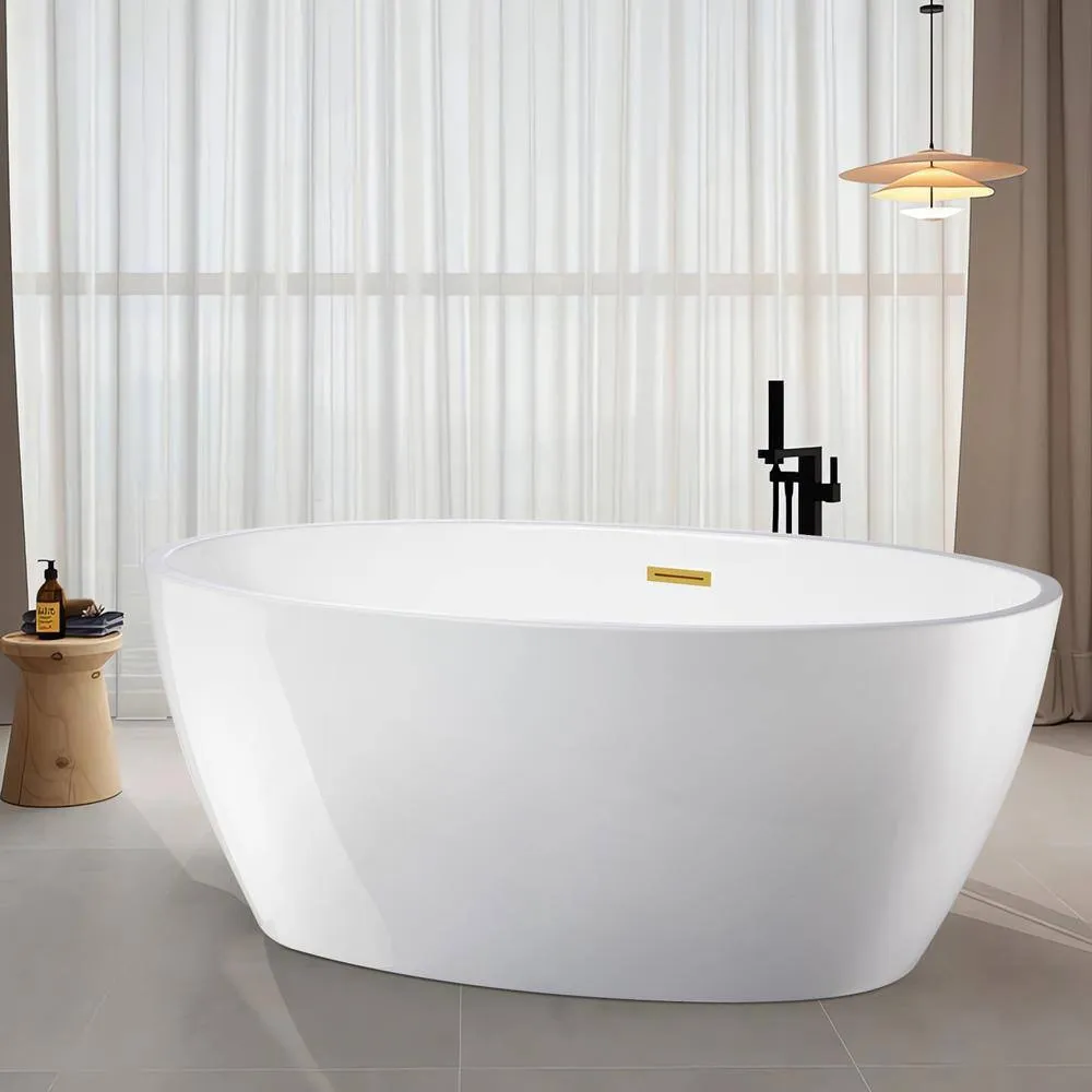 Vanity Art Amiens 69 in. x 40 in. Acrylic Flatbottom Freestanding Soaking Bathtub with Center Drain in White/Titanium Gold, photo 6 of 6