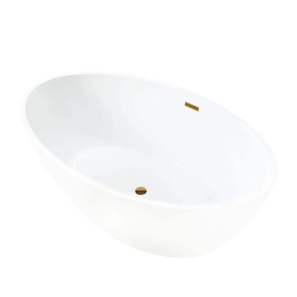 Vanity Art Amiens 69 in. x 40 in. Acrylic Flatbottom Freestanding Soaking Bathtub with Center Drain in White/Titanium Gold, photo 4 of 6