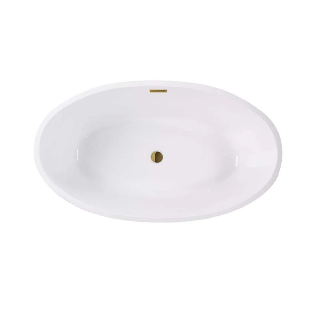 Vanity Art Calais 55 in. L x 32 in. W Acrylic Flatbottom Freestanding Bathtub with Center Drain in White/Titanium Gold, photo 8 of 8