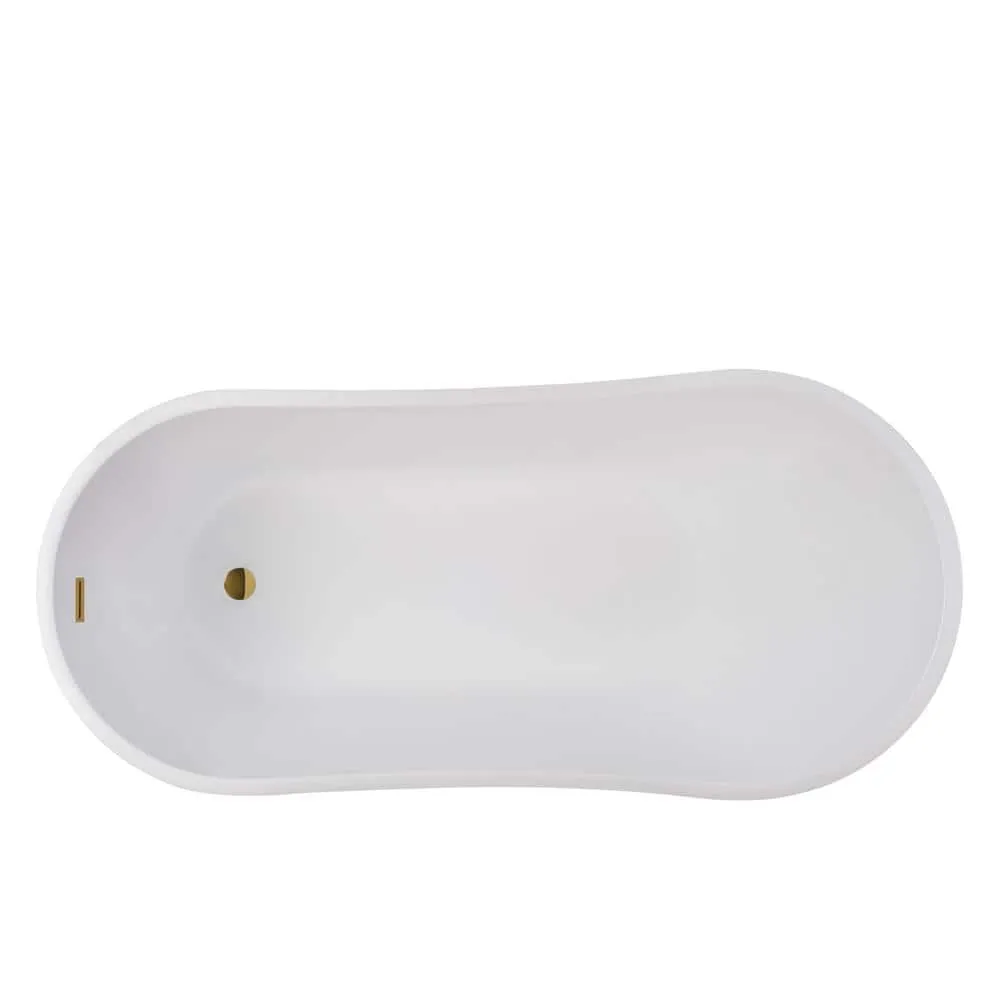 Vanity Art Clermont 59 in. Acrylic Freestanding Flatbottom Bathtub in White/Titanium Gold, photo 3 of 10