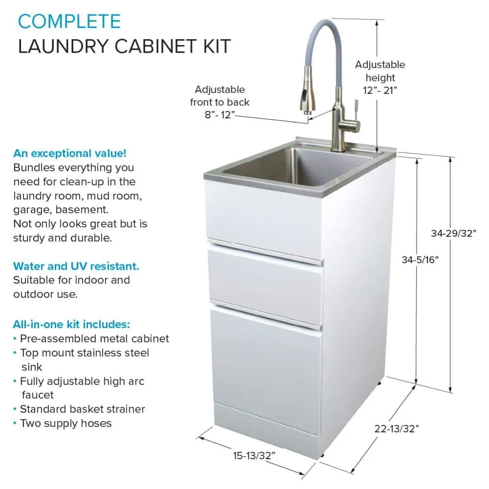 Transolid All-in-One 15.5 in. x 22.4 in. x 34.9 in. Metal Drop-In Laundry/Utility Sink and Cabinet in White, photo 3 of 14