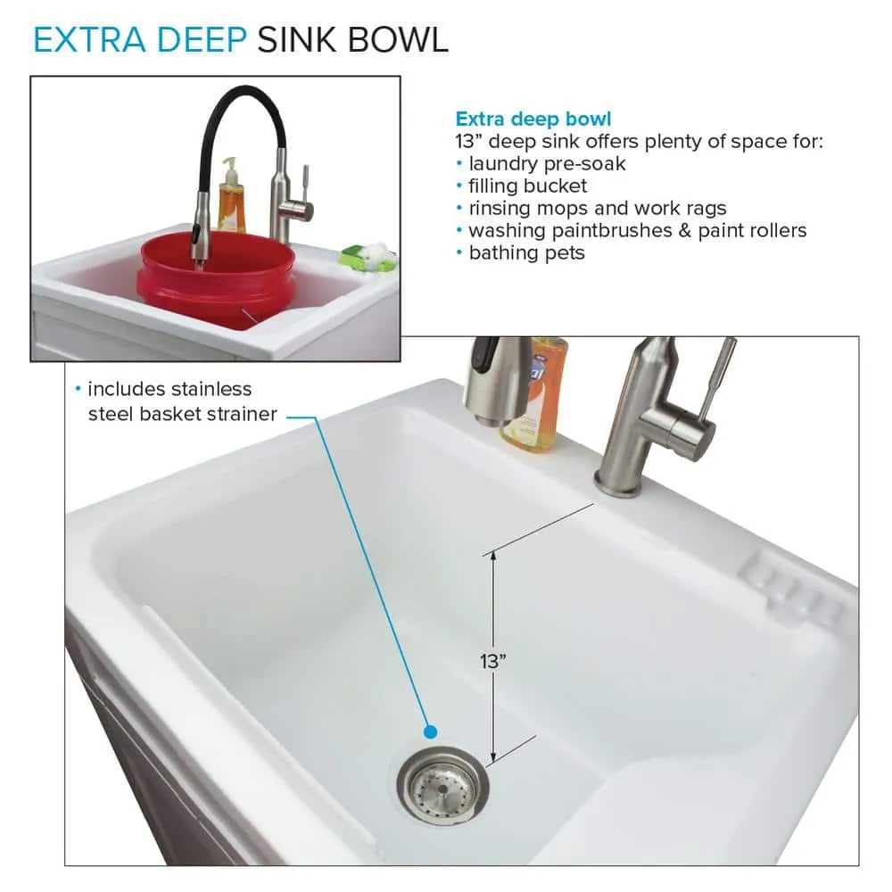 Transolid All-in-One 24.4 in x 22 in Acrylic Drop-In Laundry Sink and Cabinet with Faucet in White, photo 7 of 10