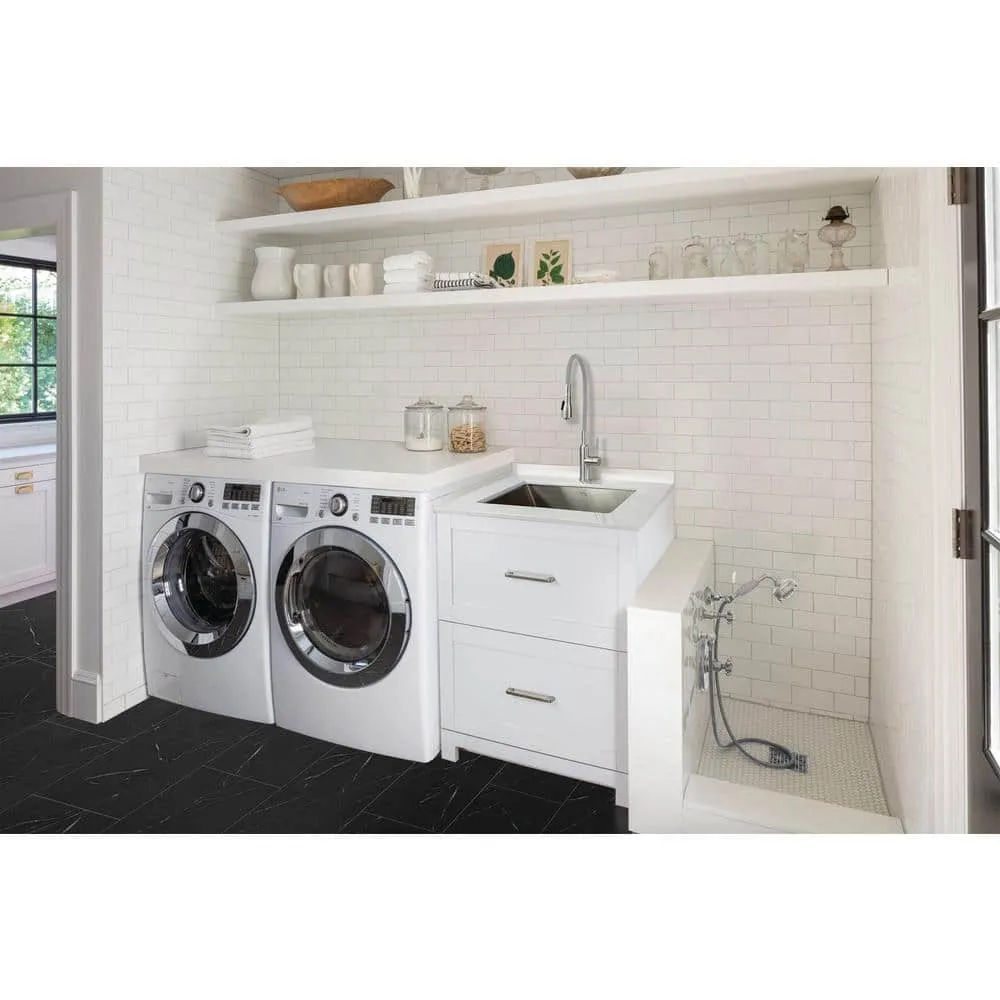 Transolid All-in-One 29 in. W x 25.5 in. D Stainless Steel Undermount Laundry/Utility Sink and White Cabinet with Quartz Top and Faucet, photo 14 of 20