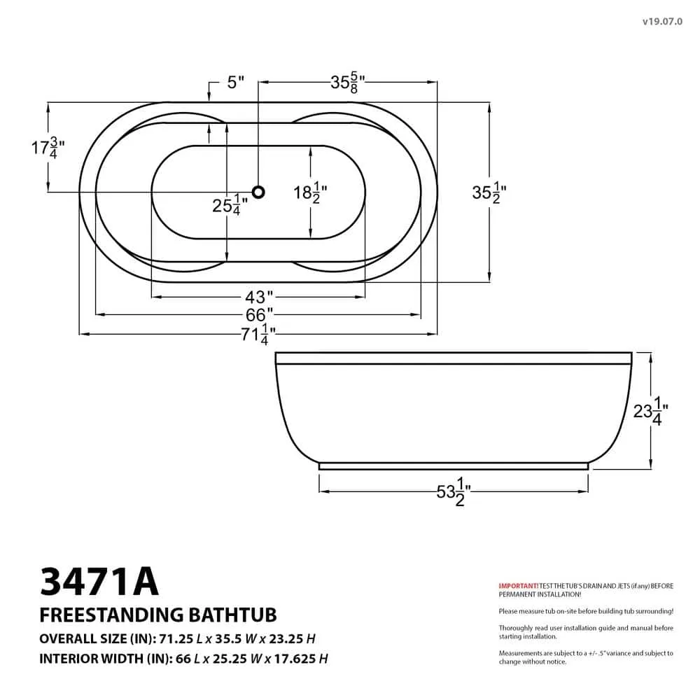 Universal Tubs Agate Diamond Series 6 ft. Acrylic Center Drain Flatbottom Whirlpool Freestanding Bathtub in White, photo 16 of 20