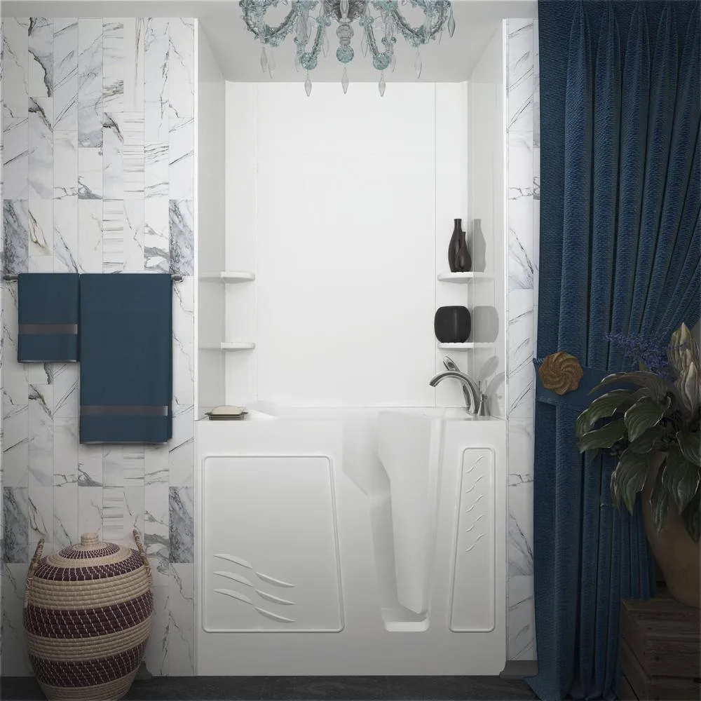 Universal Tubs Rampart Nova Heated 3.9 ft. Walk-in Whirlpool and Air Bathtub with Flat Easy Up Adhesive Wall Surround, Right Drain, White, photo 41 of 42