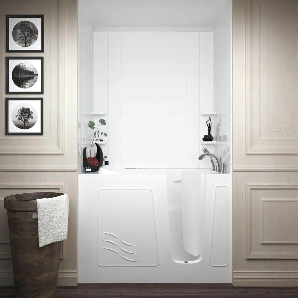 Universal Tubs Rampart Nova Heated 4.5 ft. Walk-in Whirlpool and Air Bathtub with 6 in. Tile Easy Up Adhesive Wall Surround in White, photo 19 of 20