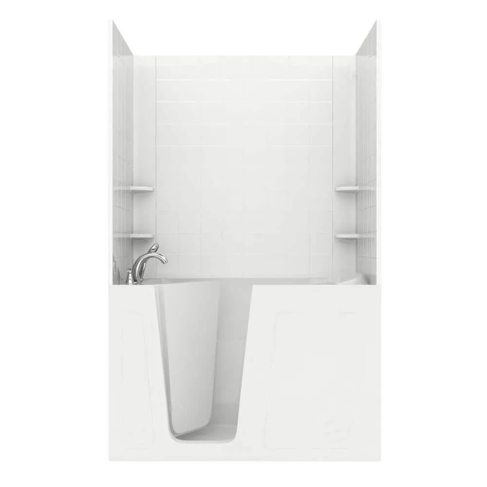 Universal Tubs Rampart 5 ft. Walk-in Whirlpool and Air Bathtub with 6 in. Tile Easy Up Adhesive Wall Surround in White, photo 14 of 21