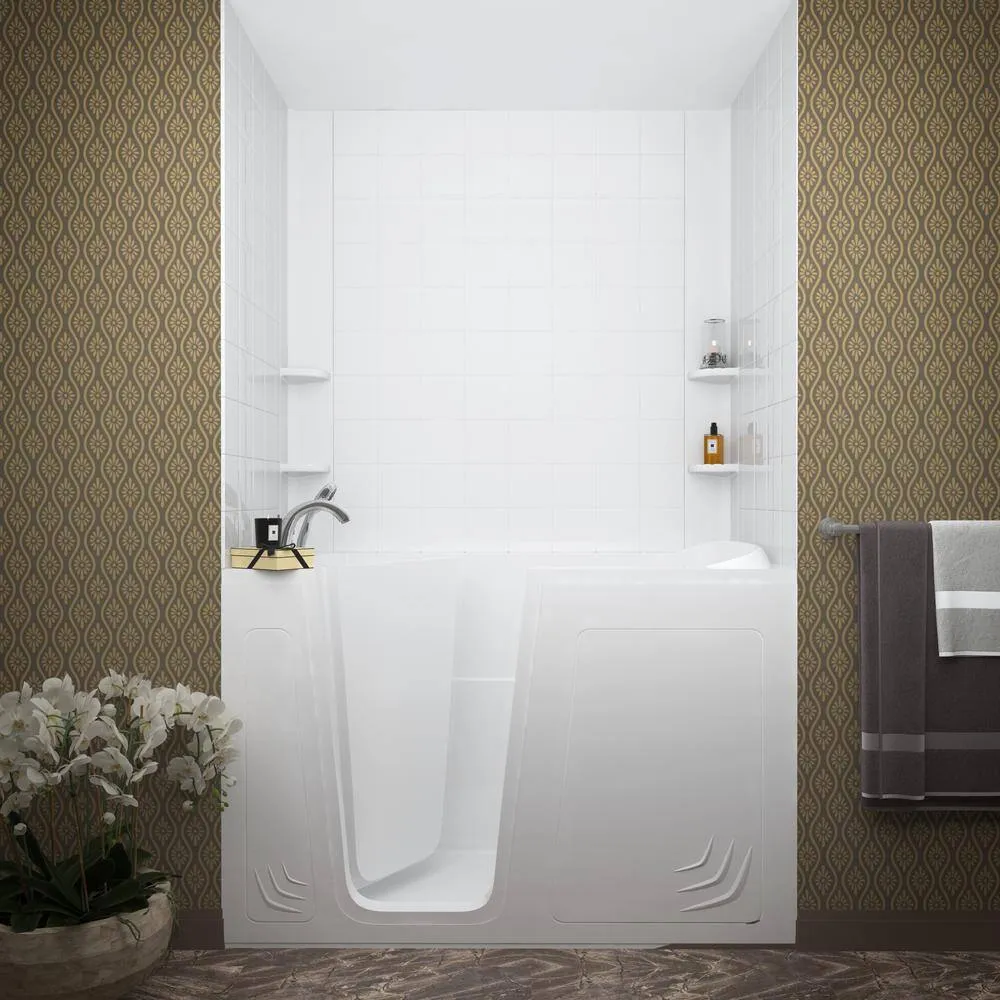 Universal Tubs Rampart 5 ft. Walk-in Whirlpool and Air Bathtub with 6 in. Tile Easy Up Adhesive Wall Surround in White, photo 20 of 21