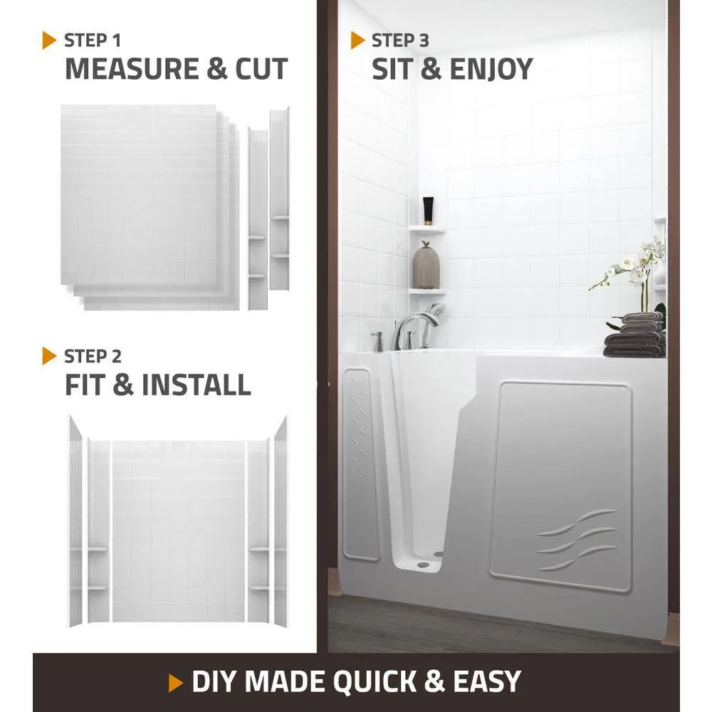 Universal Tubs Rampart 5 ft. Walk-in Whirlpool and Air Bathtub with 4 in. Tile Easy Up Adhesive Wall Surround in White, photo 15 of 20